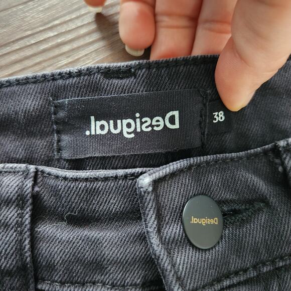 Desigual Jeans Black 38/M Embroidered Denim Grunge - Picture 4 of 8